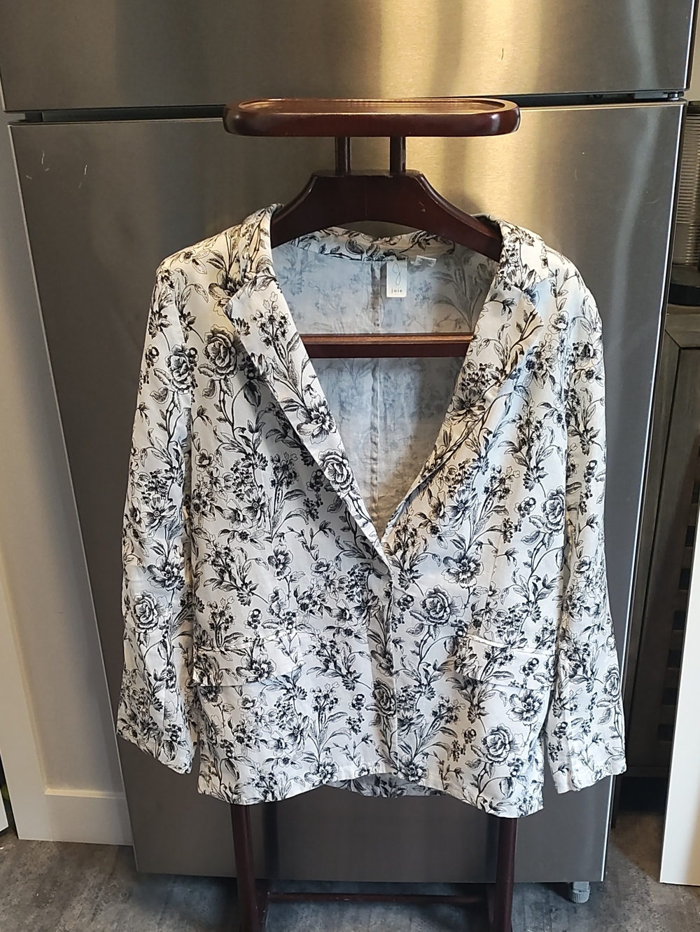 Joie White Blazer with Black Floral Print